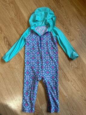 Coolibar Baby Hooded One-Piece Swimsuit UPF 50+ Aqua Tile 18-24M